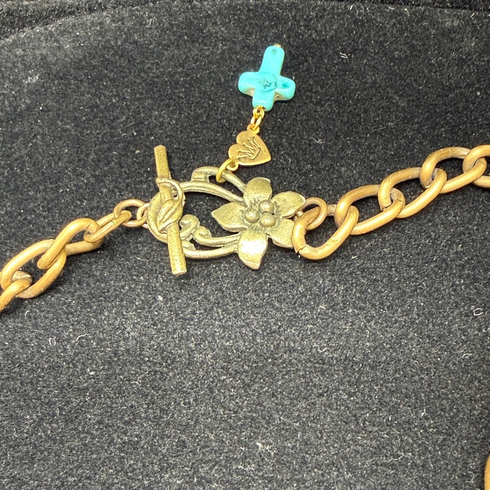 Adorned Crown Jewelry assemblage mix metal shield cross heart necklace