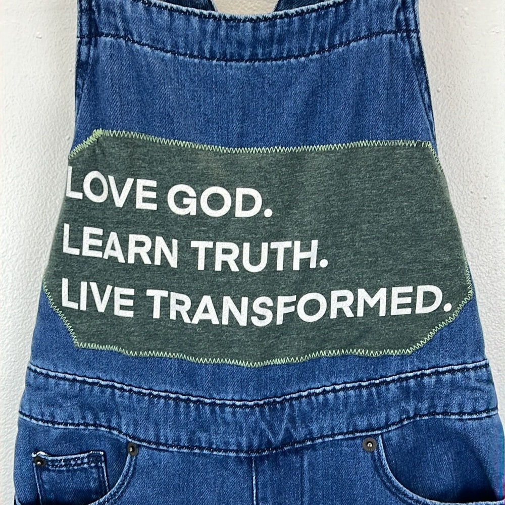 Adorned Crown Textile love God learn truth live transformed overalls upcycle