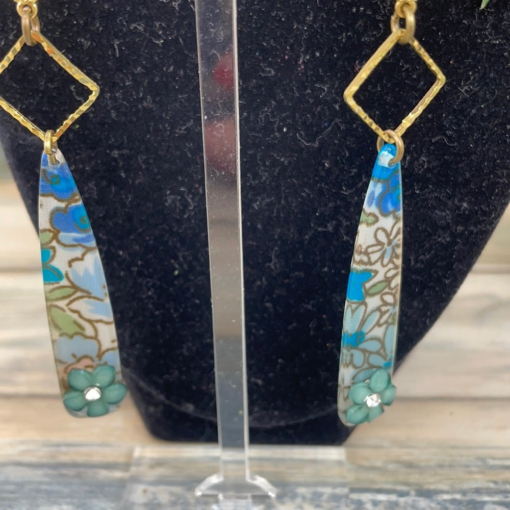 Adorned Crown artisan assemblage blue acrylic flower spike earrings