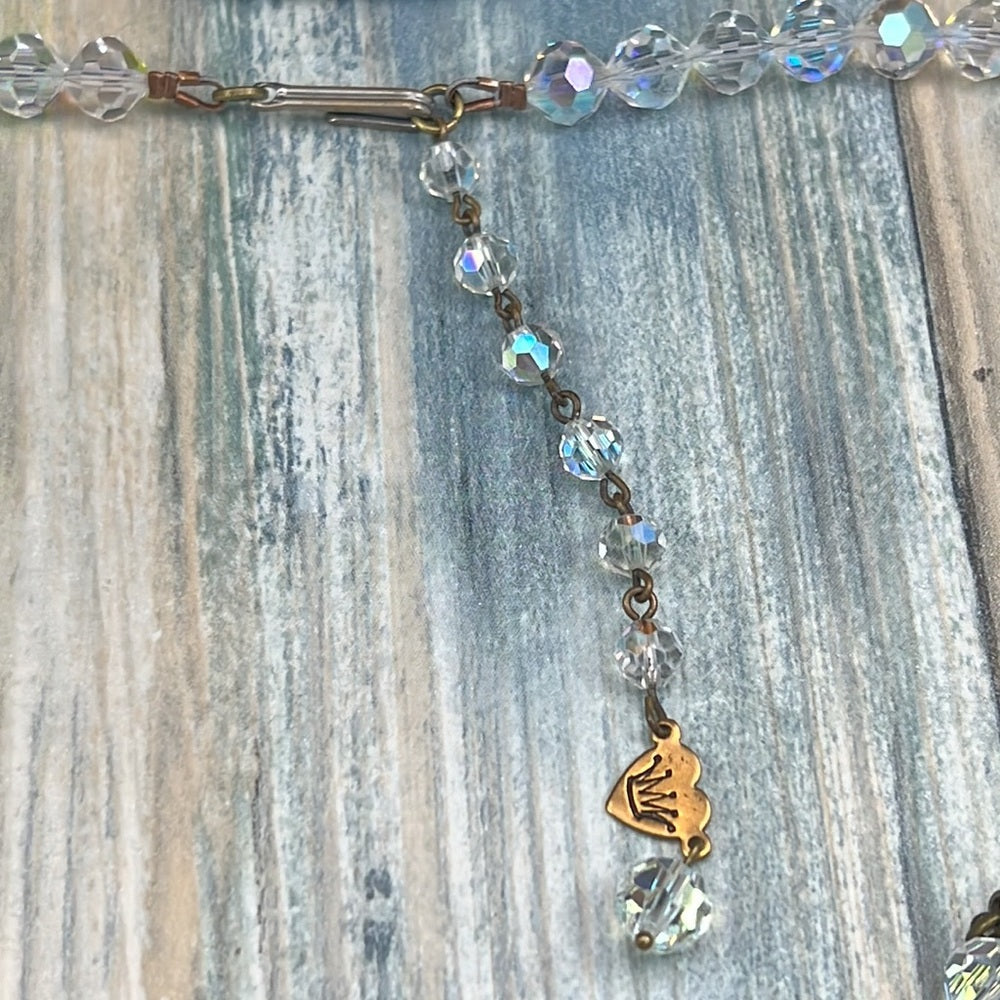 Adorned Crown necklace aurora borealis crystals cross artisan assemblage