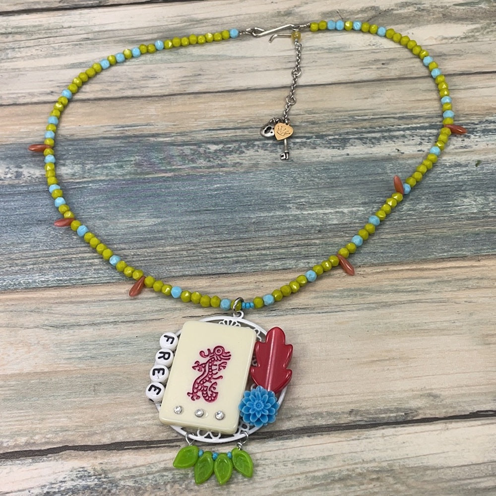 Adorned Crown artisan assemblage free mahjong game tile necklace