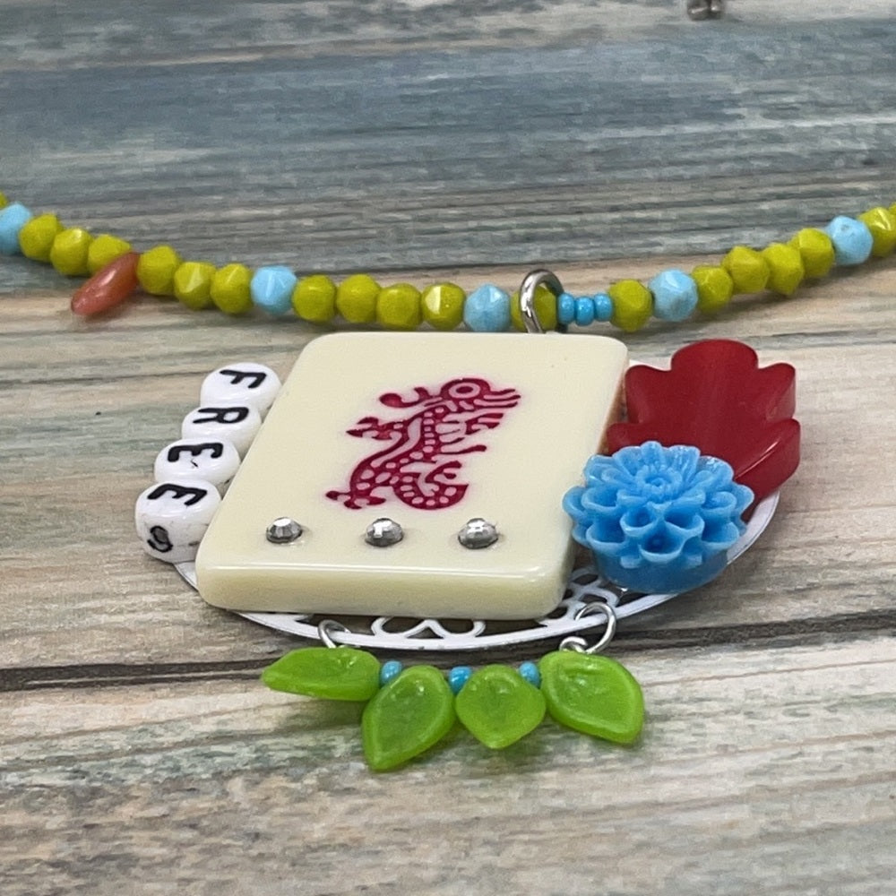 Adorned Crown artisan assemblage free mahjong game tile necklace