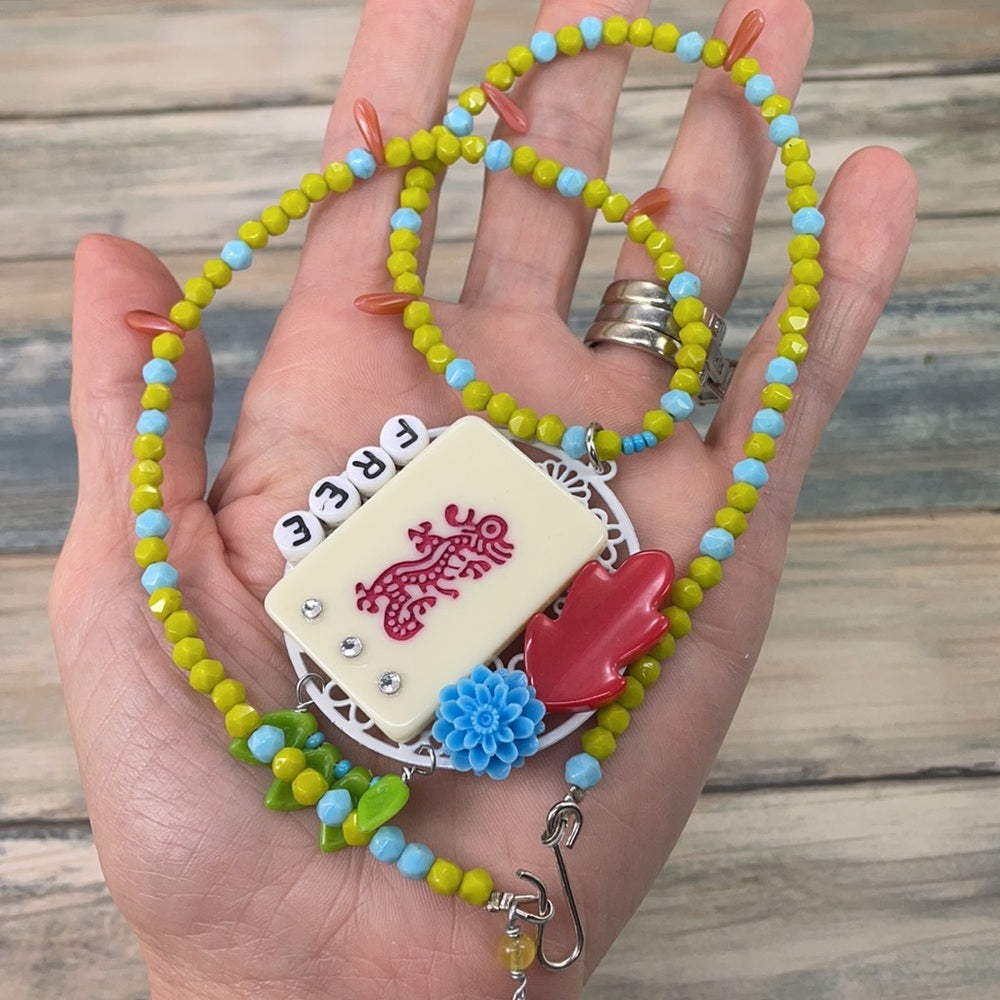 Adorned Crown artisan assemblage free mahjong game tile necklace