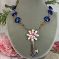 Adorned Crown artisan assemblage skeleton key enamel flower bead necklace