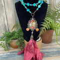 Adorned Crown artisan assemblage totally perfect bezel tassel necklace