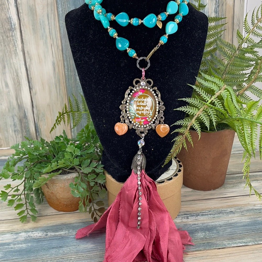 Adorned Crown artisan assemblage totally perfect bezel tassel necklace