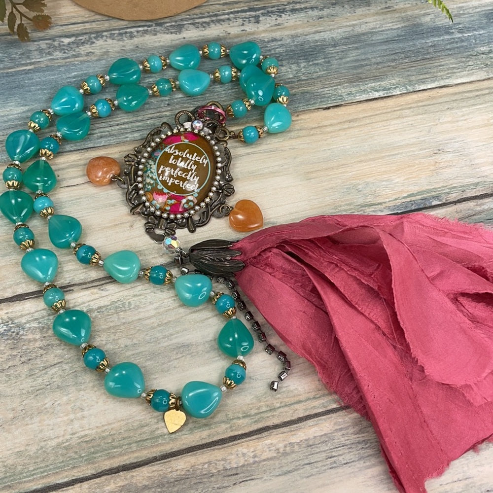 Adorned Crown artisan assemblage totally perfect bezel tassel necklace