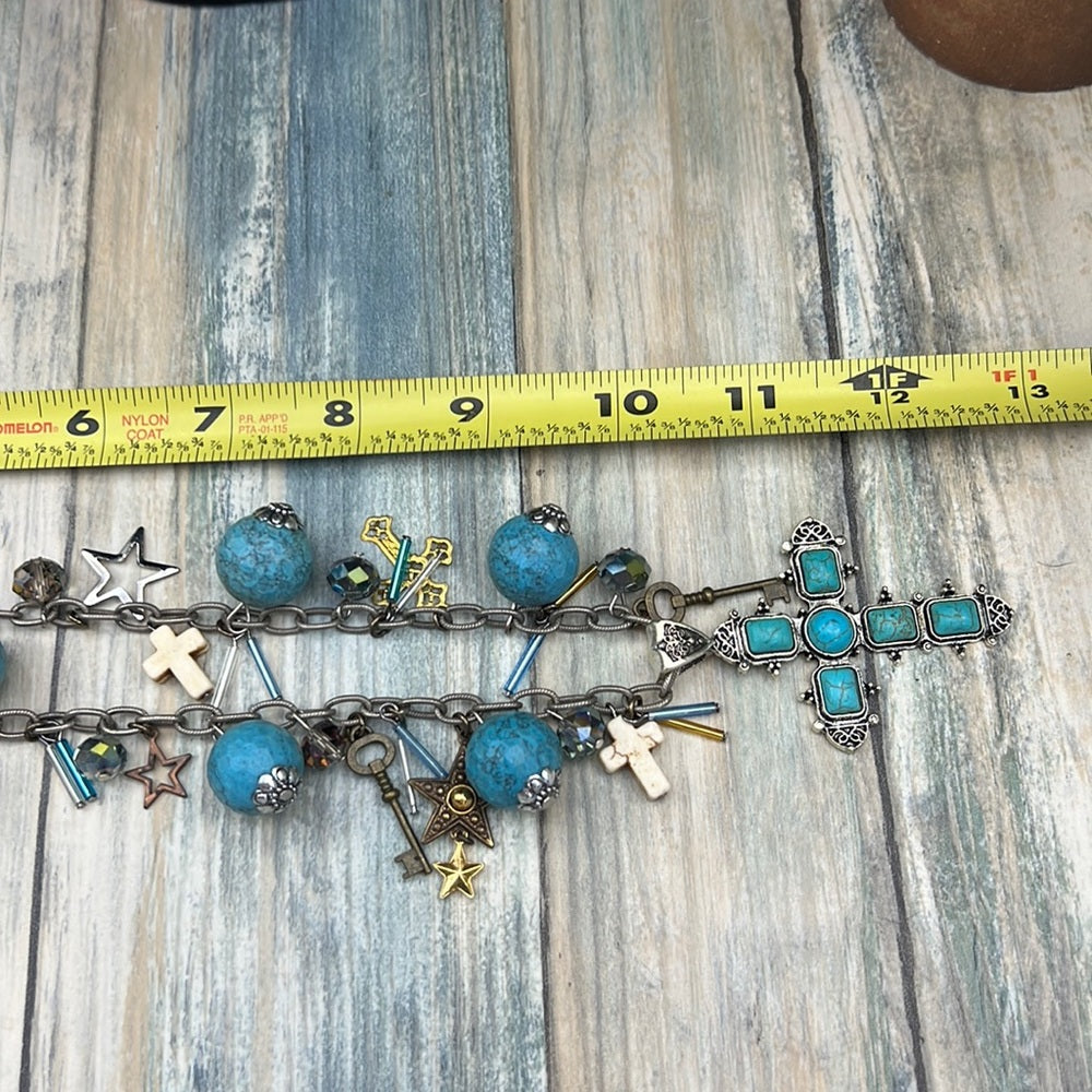Adorned Crown cowgirl collection turquoise cross key Star charm necklace