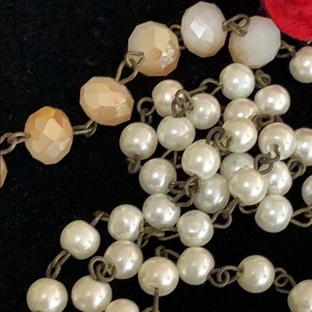 Adorned Crown artisan assemblage shell vintage heart glass bead necklace