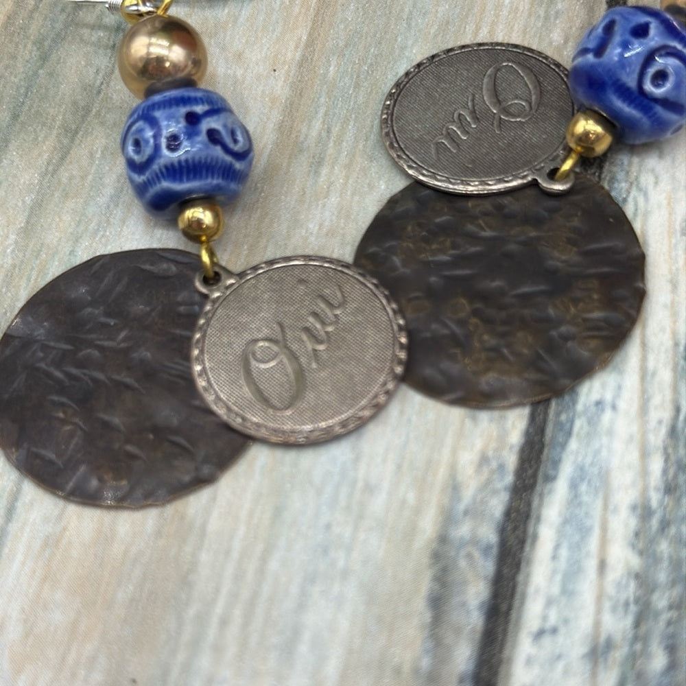 Adorned Crown Jewelry assemblage French oui blue ceramic bead earrings