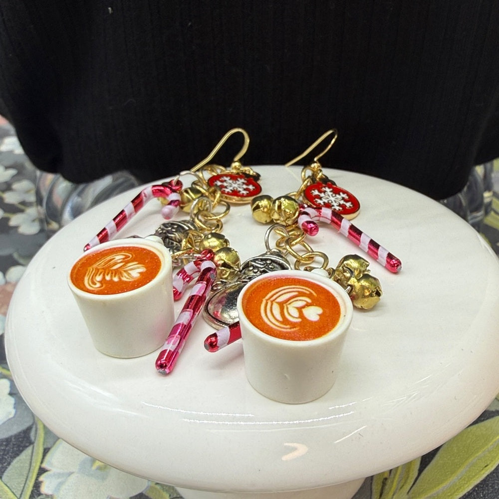 Adorned Crown Jewelry assemblage snowman candy cane cocoa earrings