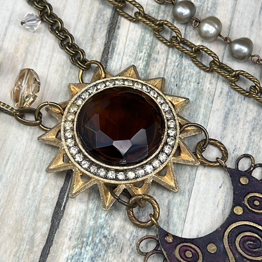 Adorned Crown Artisan Assemblage starburst moon teardrop dangle necklace