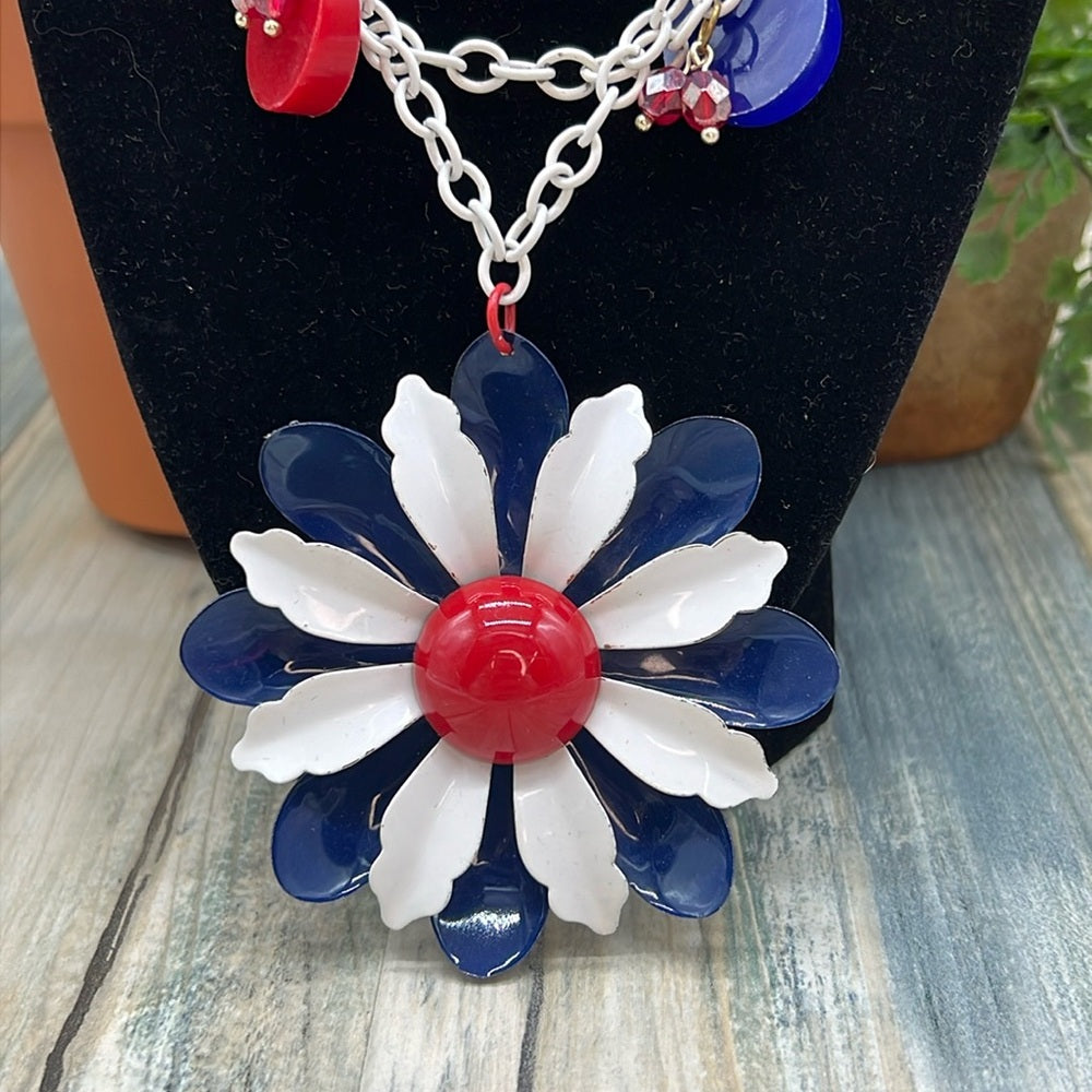 Adorned Crown July 4 Independence Day red white blue flower necklace