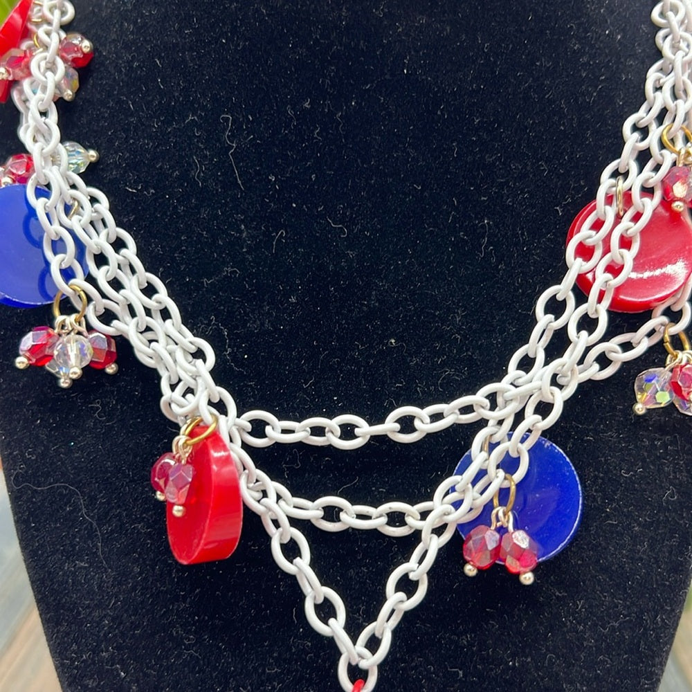 Adorned Crown July 4 Independence Day red white blue flower necklace