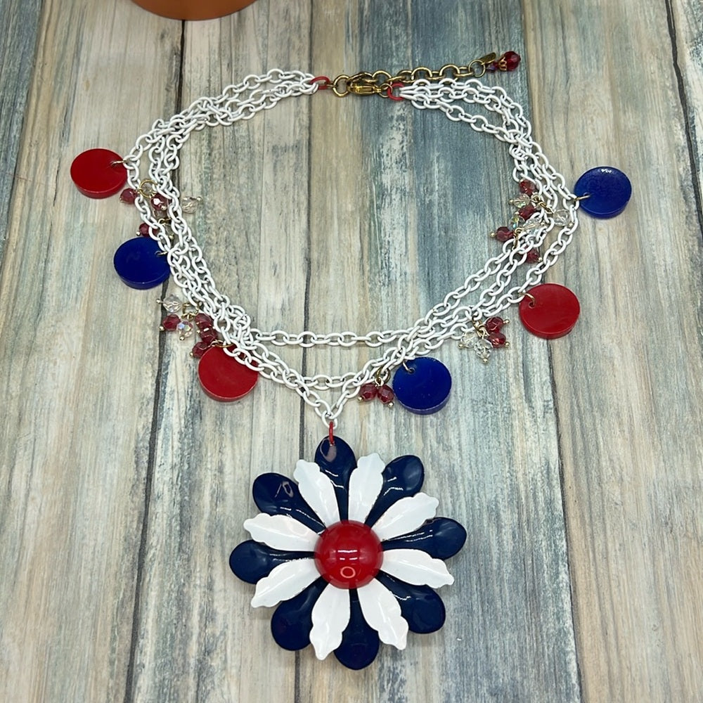 Adorned Crown July 4 Independence Day red white blue flower necklace