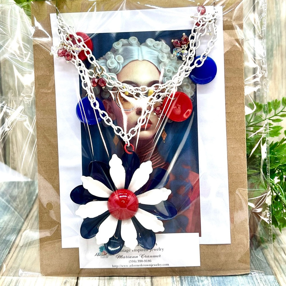Adorned Crown July 4 Independence Day red white blue flower necklace