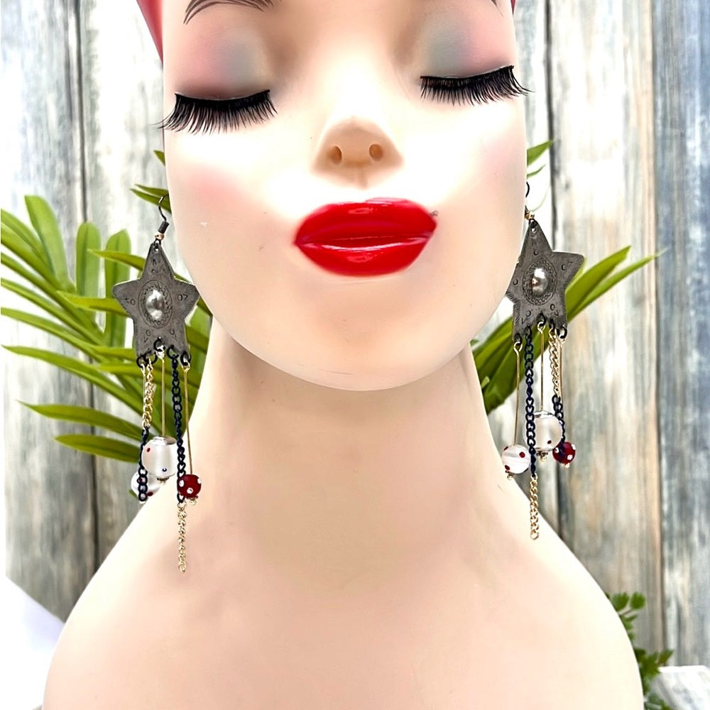 Adorned Crown Jewelry july 4th independence Star spangled earrings