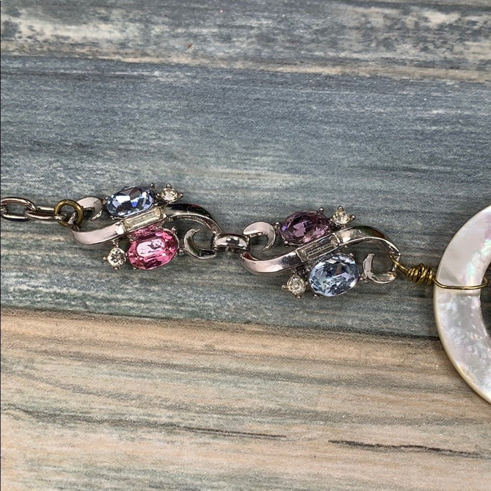 Adorned Crown artisan assemblage purple 
cameo rhinestone bracelet
