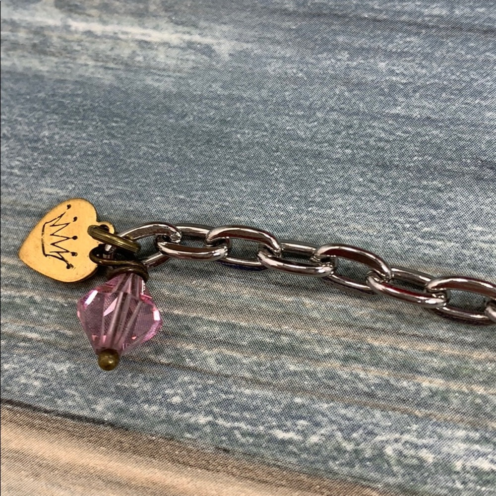 Adorned Crown artisan assemblage purple 
cameo rhinestone bracelet