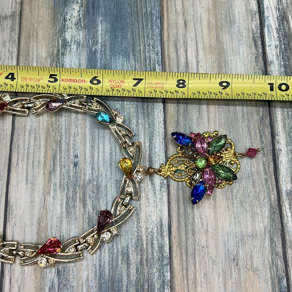 Adorned Crown Jewelry Assemblage rhinestone butterfly gold filigree necklace