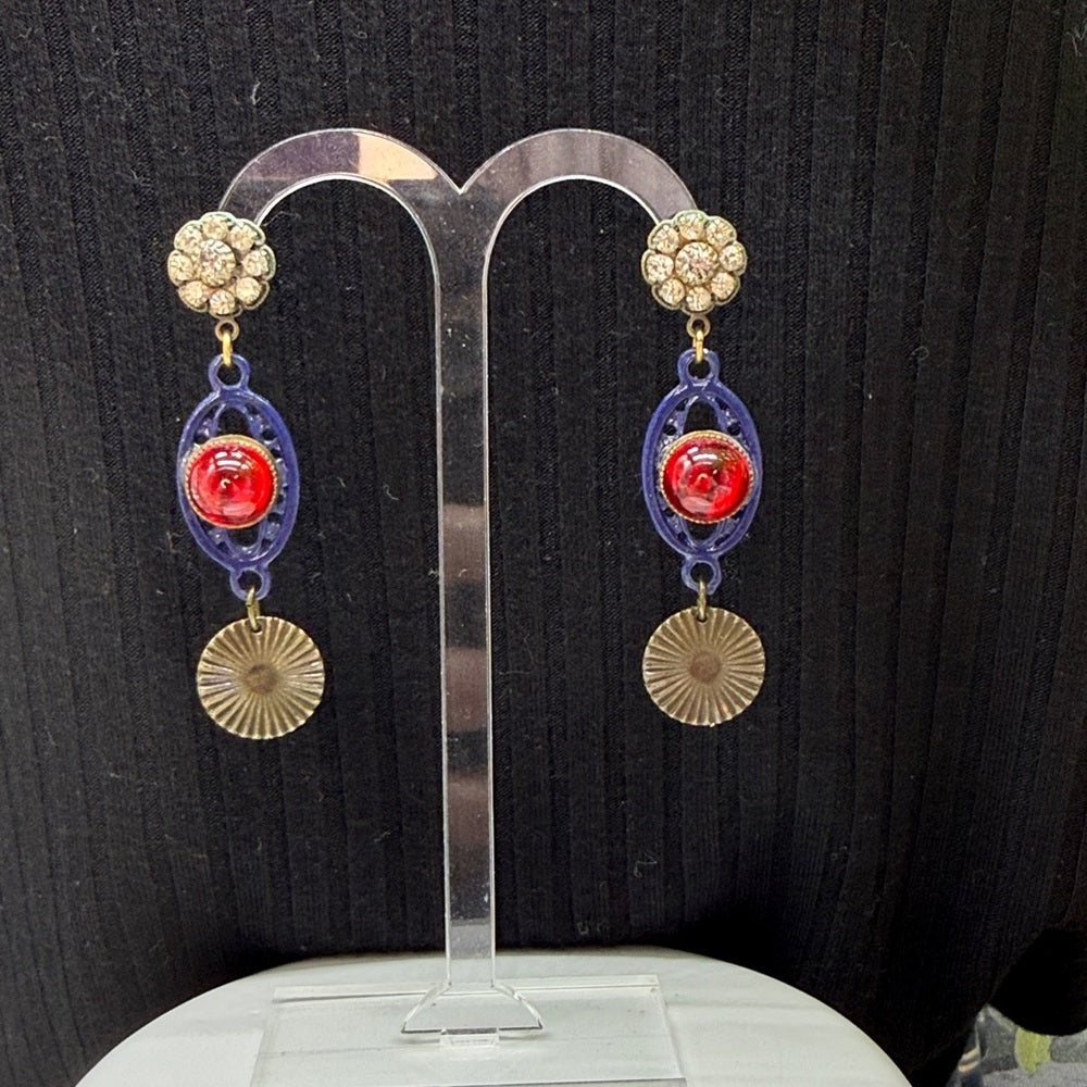 Adorned Crown Jewelry july 4th red white blue enamel glass rhinestone earrings
