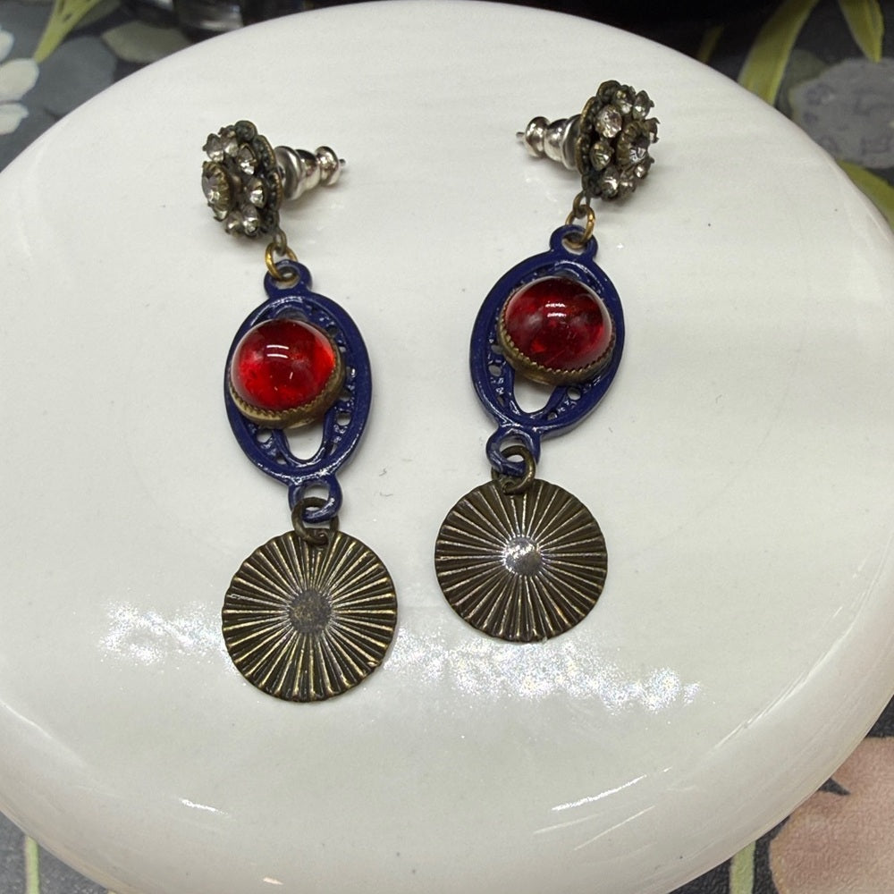 Adorned Crown Jewelry july 4th red white blue enamel glass rhinestone earrings