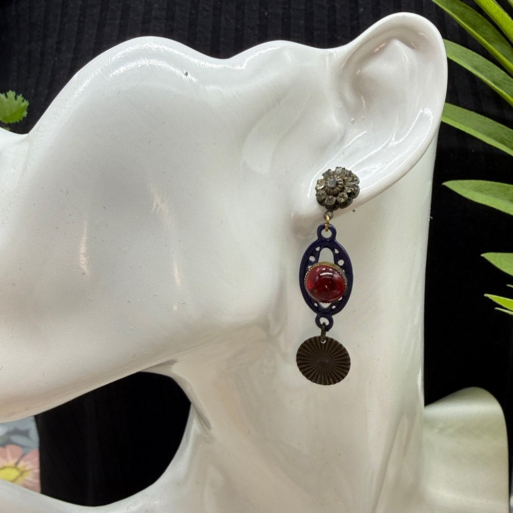 Adorned Crown Jewelry july 4th red white blue enamel glass rhinestone earrings