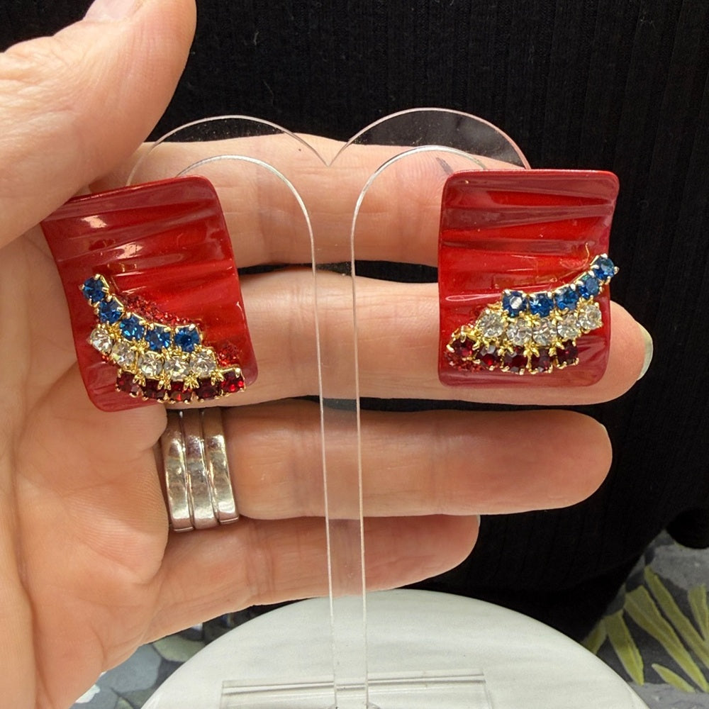 Adorned Crown Jewelry july 4th red white blue enamel rhinestone post earrings