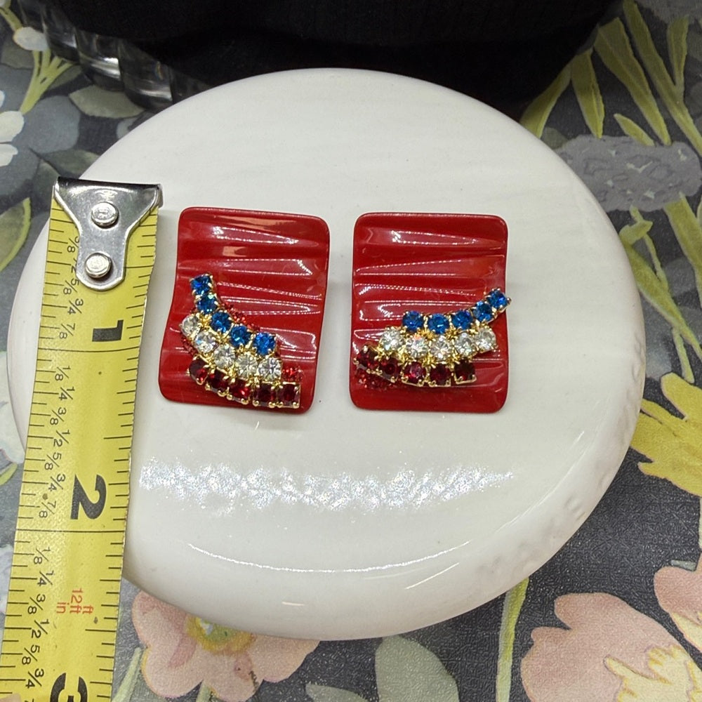 Adorned Crown Jewelry july 4th red white blue enamel rhinestone post earrings