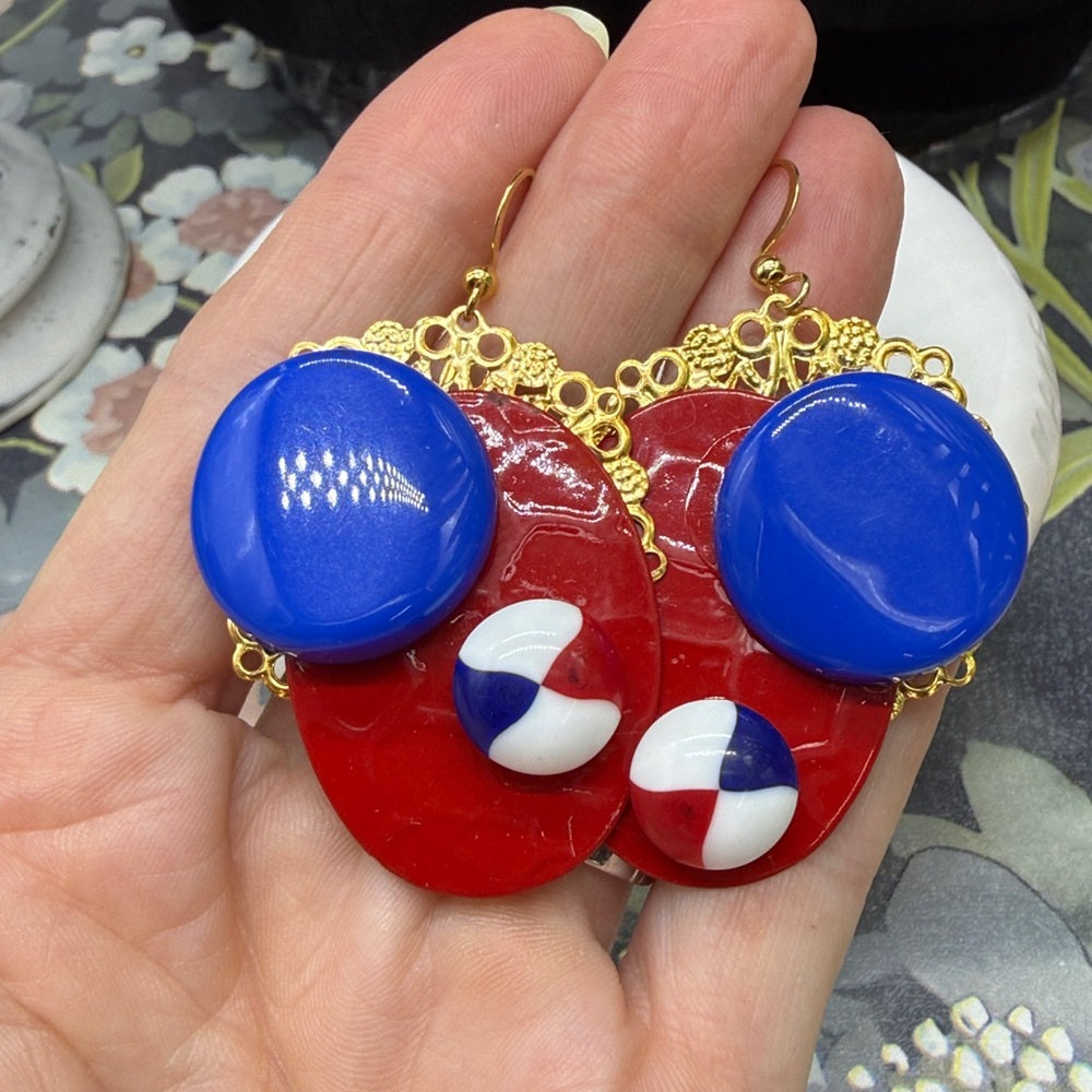 Adorned Crown Jewelry july 4th red white blue bauble earrings