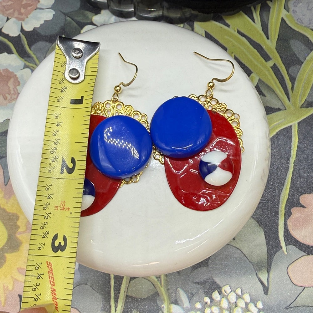 Adorned Crown Jewelry july 4th red white blue bauble earrings