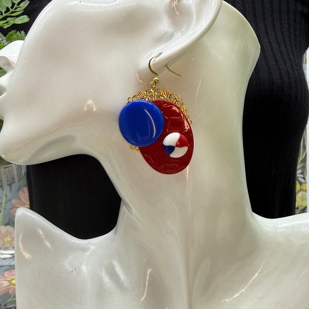 Adorned Crown Jewelry july 4th red white blue bauble earrings