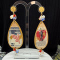 Adorned Crown Jewelry assemblage vintage stamps America USA patriotic earrings
