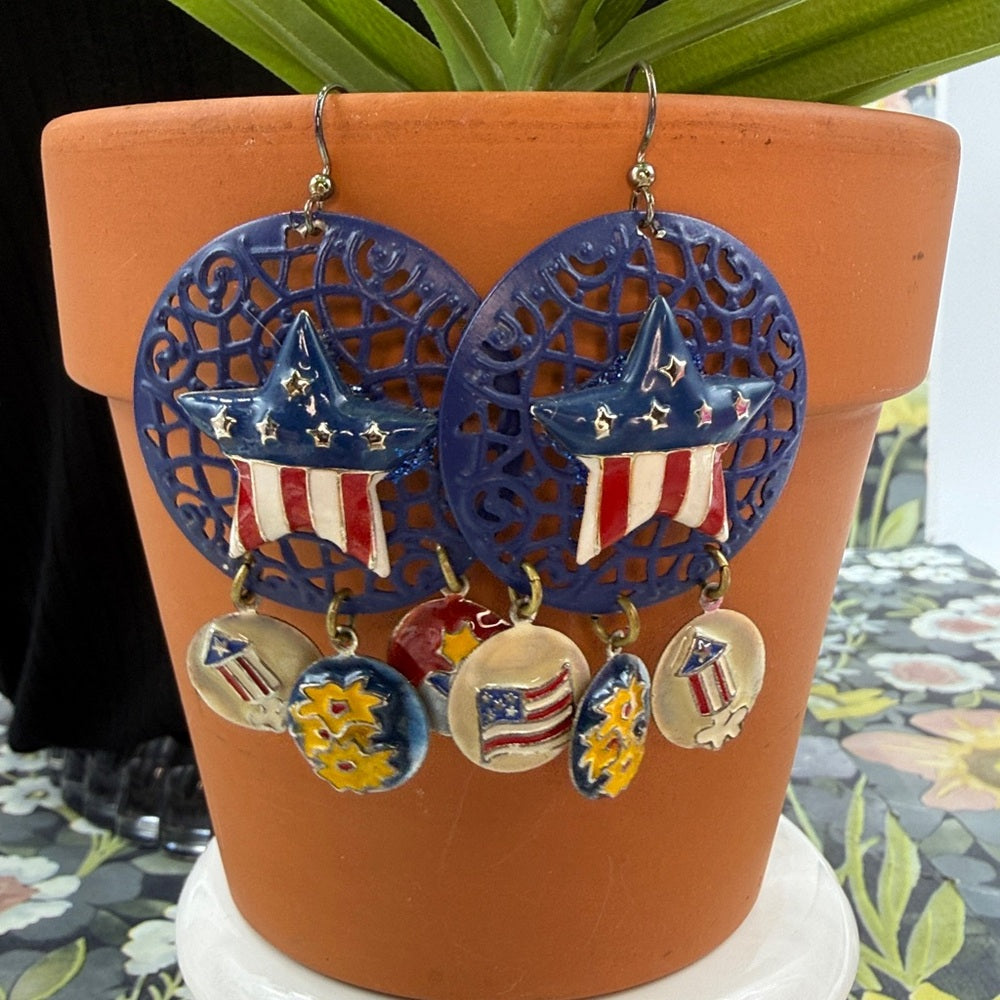 Adorned Crown Jewelry assemblage fireworks July 4 patriotic earrings