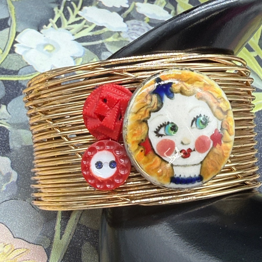 Adorned Crown Jewelry assemblage ceramic button patriotic girl cuff bracelet