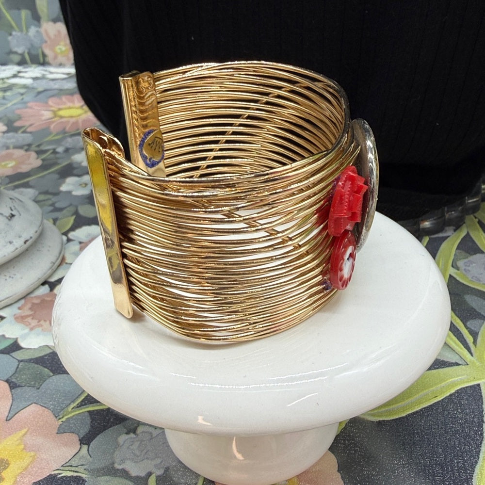 Adorned Crown Jewelry assemblage ceramic button patriotic girl cuff bracelet