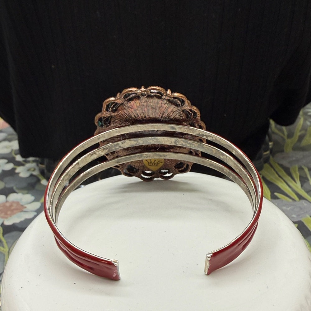 Adorned Crown Jewelry assemblage mother of pearl bird enamel cuff bracelet