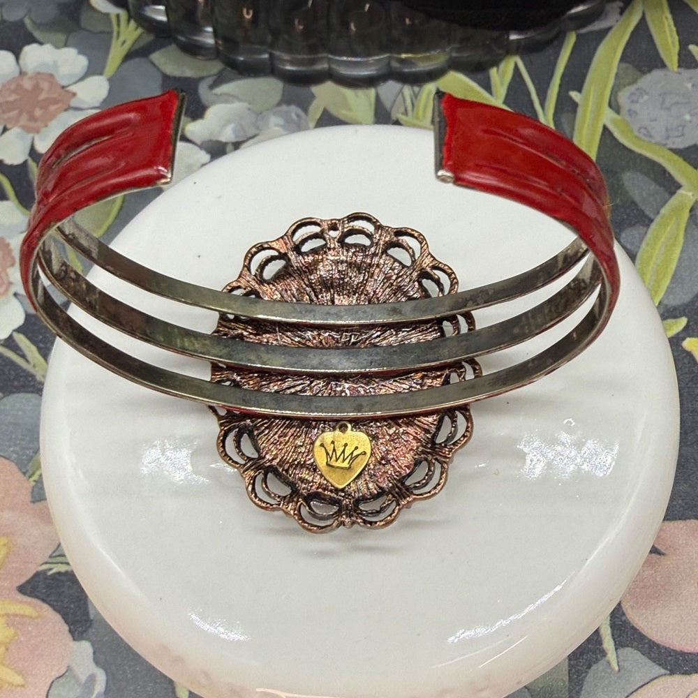 Adorned Crown Jewelry assemblage mother of pearl bird enamel cuff bracelet