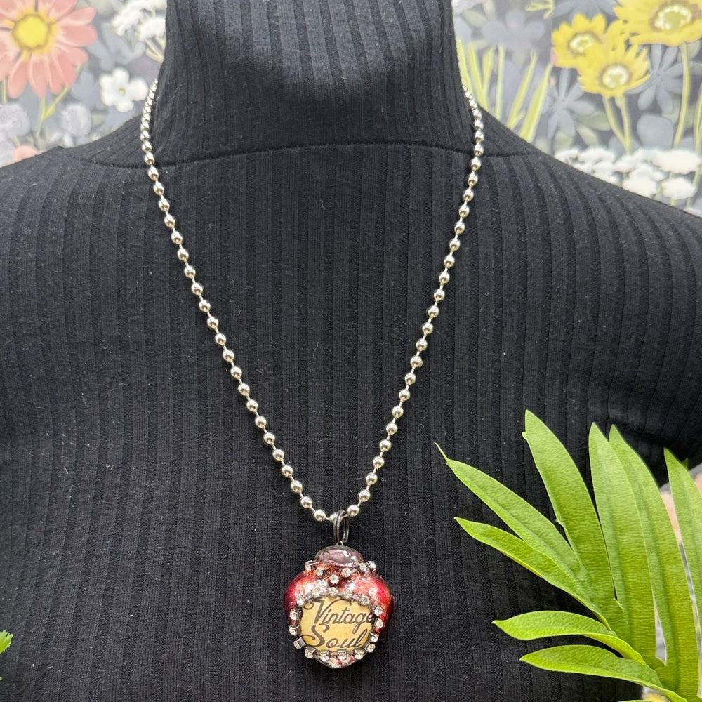 Adorned Crown Jewelry red glass heart vintage soul rhinestone necklace