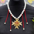 Adorned Crown Jewelry assemblage Maltese cross crown red rhinestone necklace