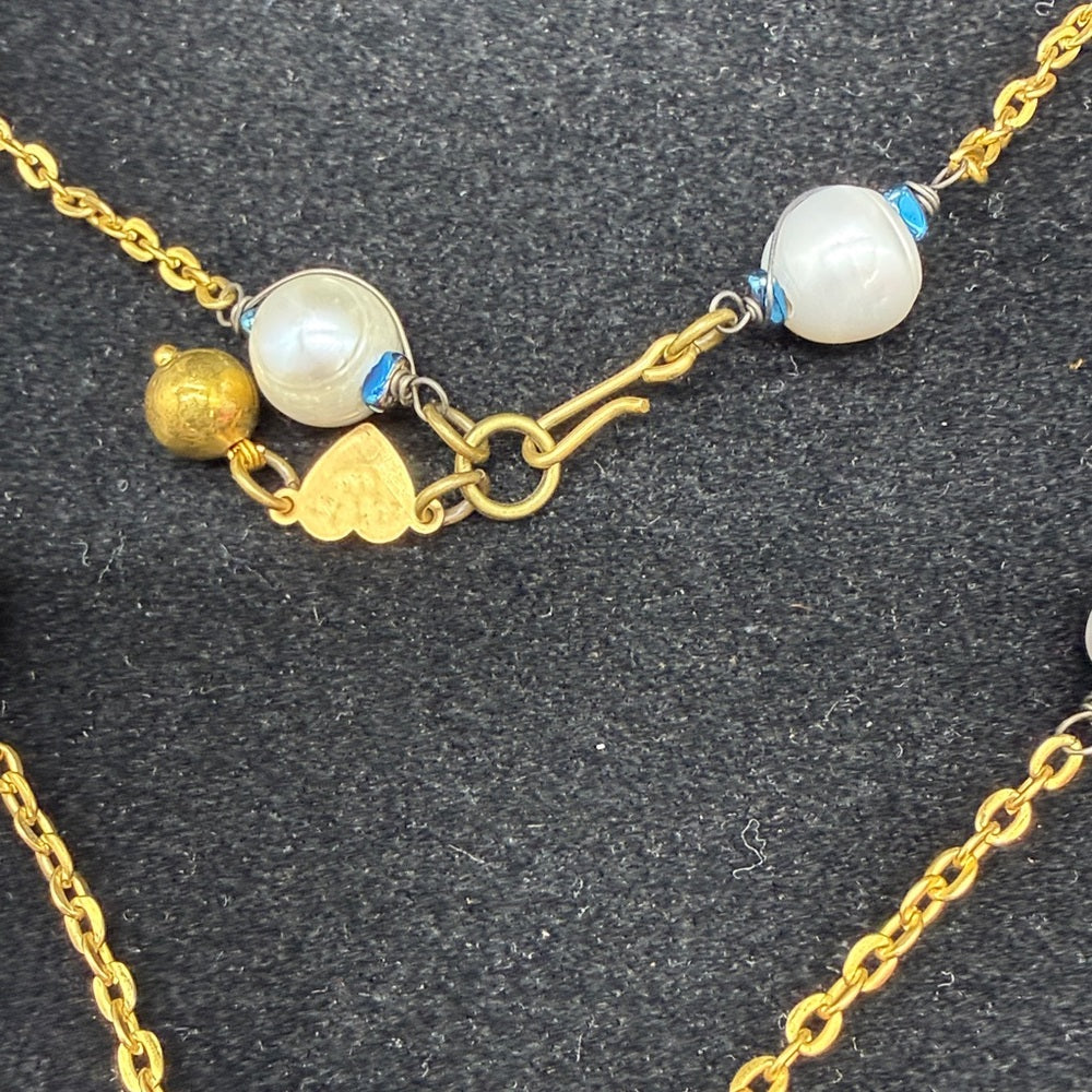 Adorned Crown Jewelry assemblage blue ring fire & ice crystal pearl necklace
